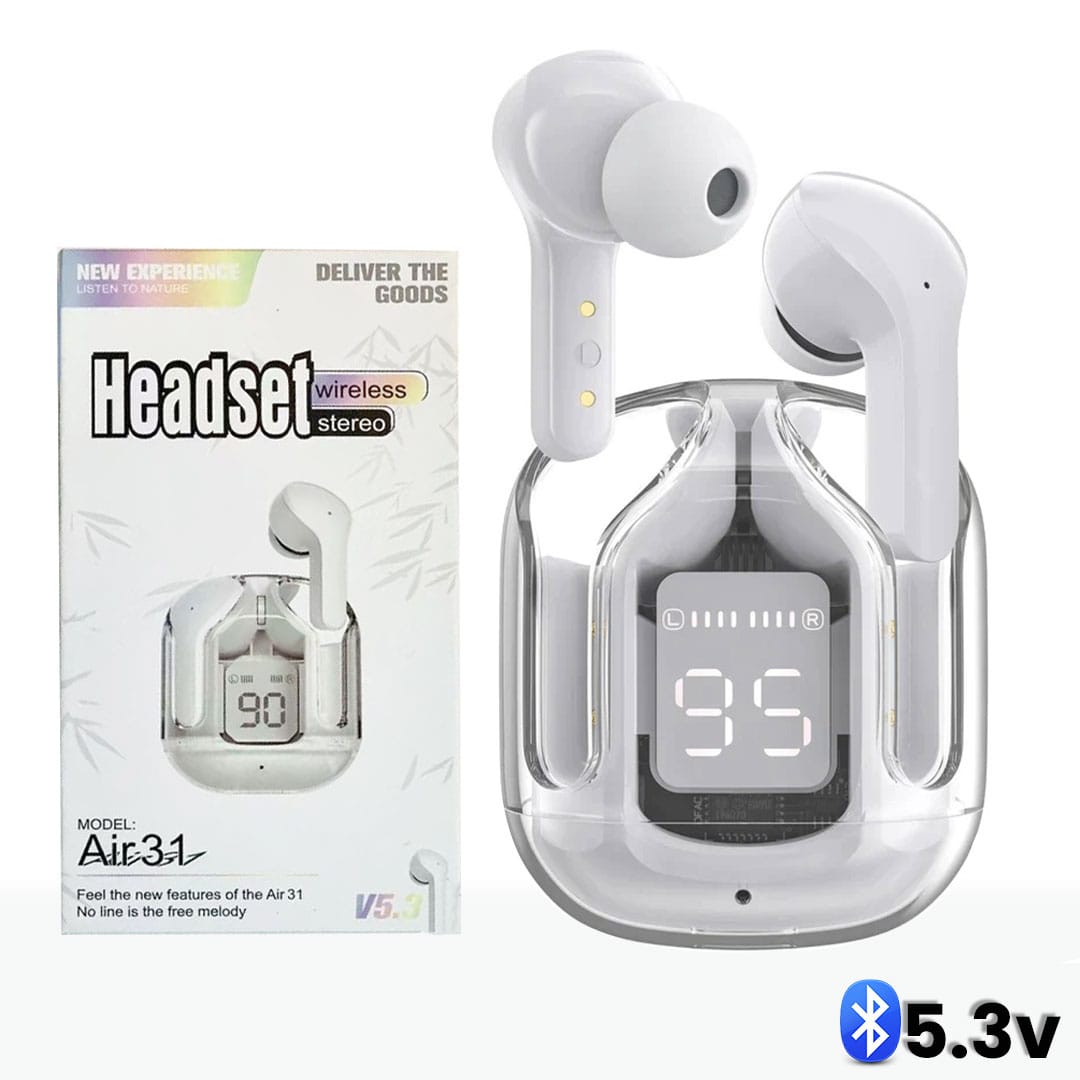 Air31 Earbuds Wireless Crystal Transparent body - with silicone pouch